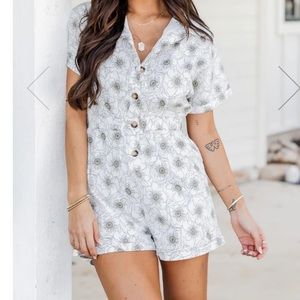 White Denim Floral Romper